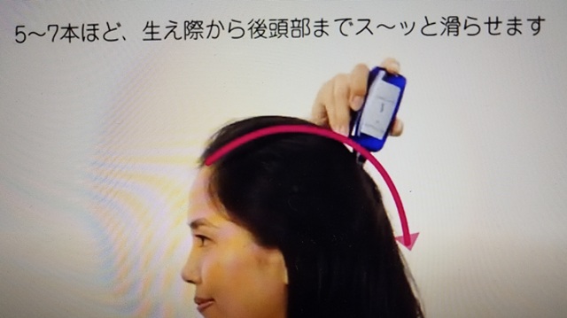 生え際から後頭部にかけて5～7ラインほど満遍なく塗る