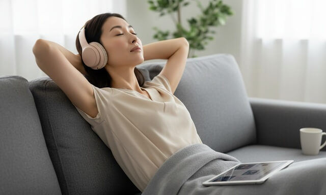 ラシックユー育毛剤をつけてリラックスしている女性