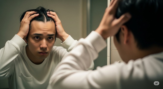 薄毛になり人生終わったと感じている20代の爽やかな男性