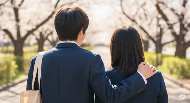 薄毛を克服し晴れ晴れした表情で彼女と歩く後ろ姿