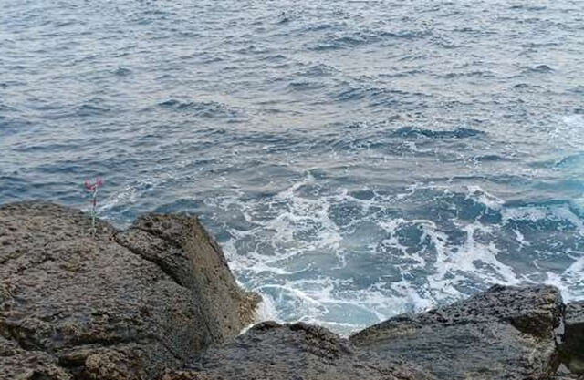 ウネリが入ってきている磯際