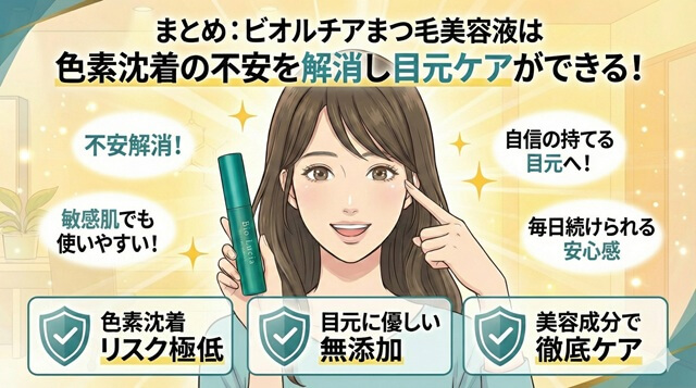 まとめ:ビオルチアまつ毛美容液は色素沈着の不安を解消し目元ケアができる!