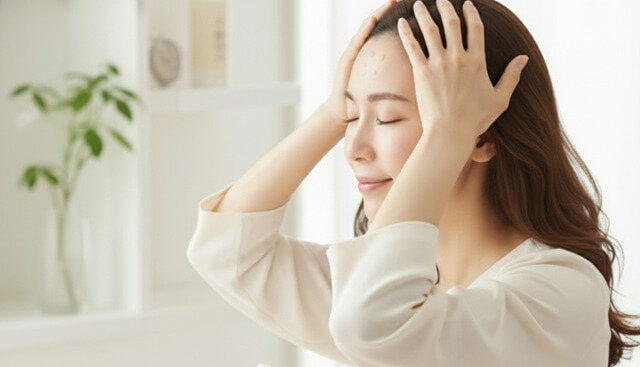 頭皮にオーリム育毛剤を塗布している様子