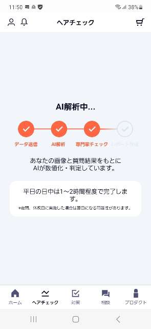 画像と質問結果をもとにAIが状態を数値化判定している画面