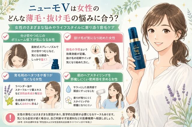 ニューモVは女性のどんな薄毛・抜け毛の悩みに合う?