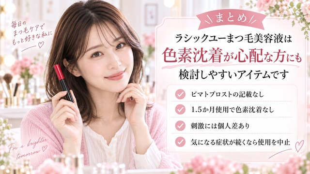 まとめ｜ラシックユーは色素沈着が気になる人でも検討しやすい